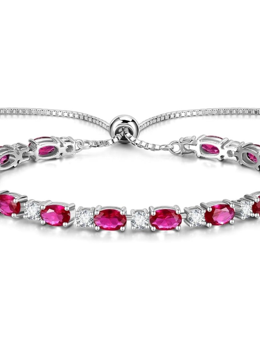 July Birthstone Tennis Bracelet - Sterling Silver Ruby Charm for Mom & Wife